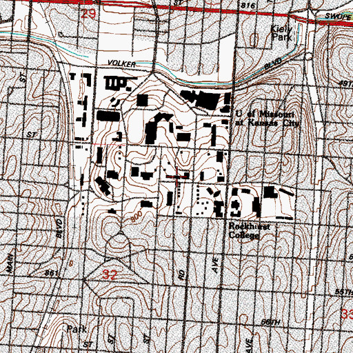 Topographic Map of Royall Hall, MO