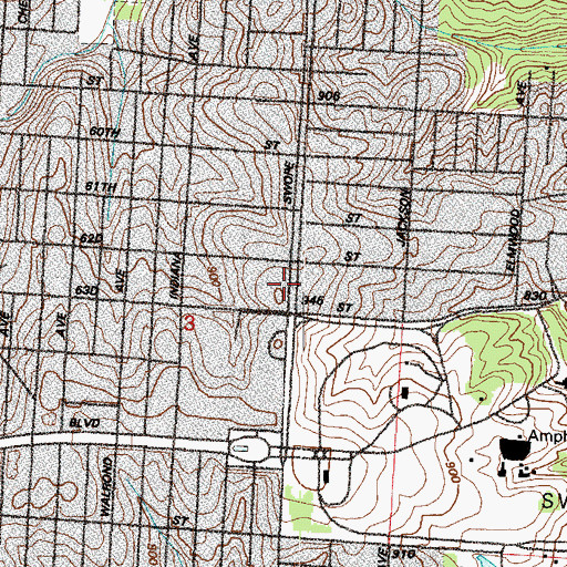Topographic Map of Southeast Branch Kansas City Public Library, MO