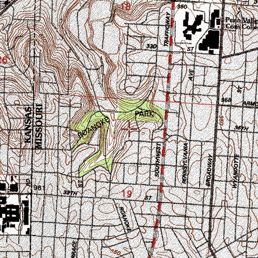 Topographic Map of Thomas Hart Benton Home, MO