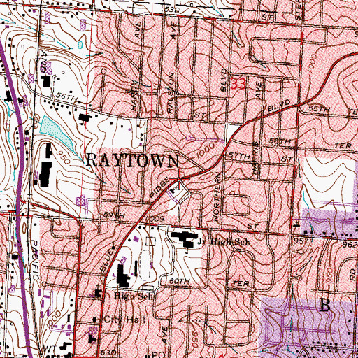 Topographic Map of Blue Ridge Trinity Lutheran Church, MO