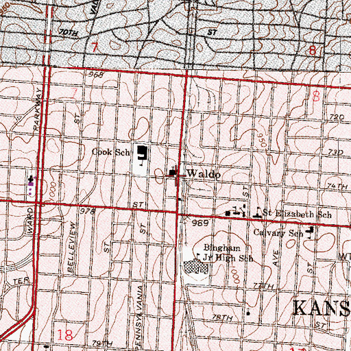 Topographic Map of Broadway United Methodist Church, MO