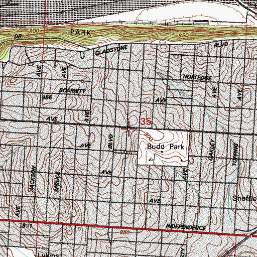 Topographic Map of Budd Park Christian Church, MO