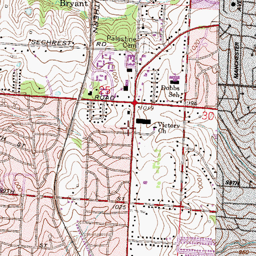 Topographic Map of Church of Christ of Blue Ridge, MO