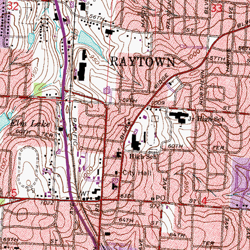 Topographic Map of Church of Christ of Raytown, MO