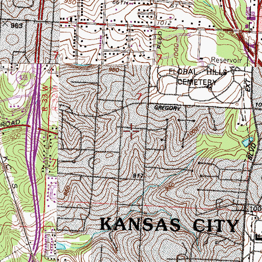 Topographic Map of Gregory Hills Church of God Holiness, MO
