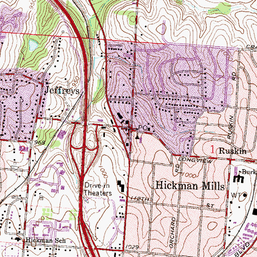Topographic Map of Hickman Mills Community Christian Church, MO