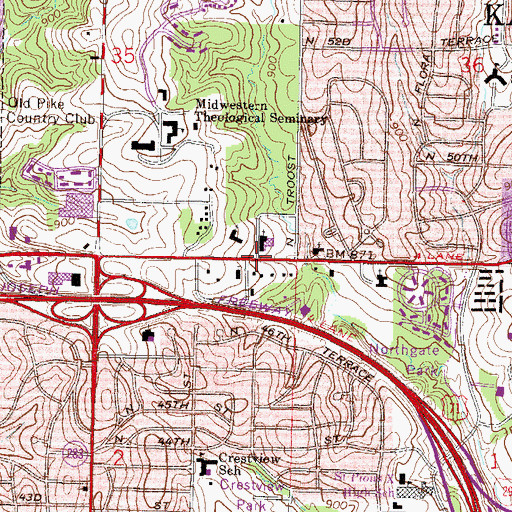 Topographic Map of Hillside Christian Church, MO