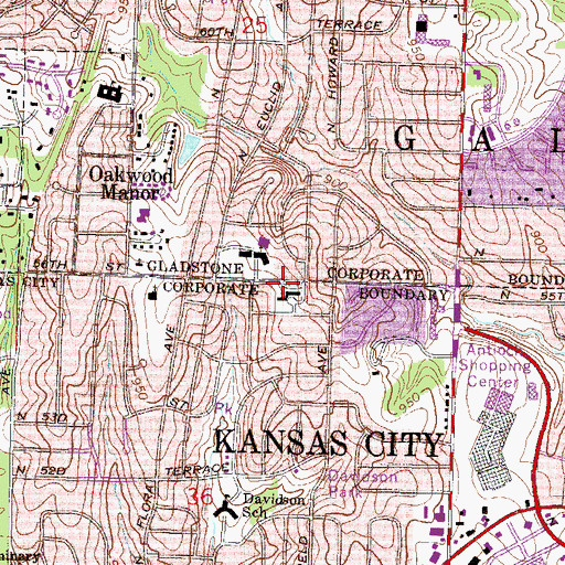 Topographic Map of Holy Cross Lutheran Church, MO