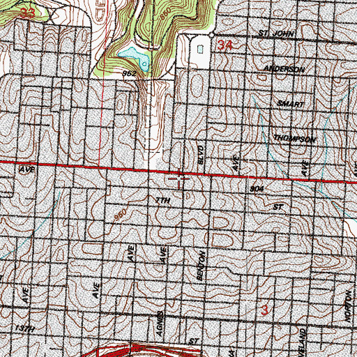 Topographic Map of Independence Boulevard Christian Church, MO