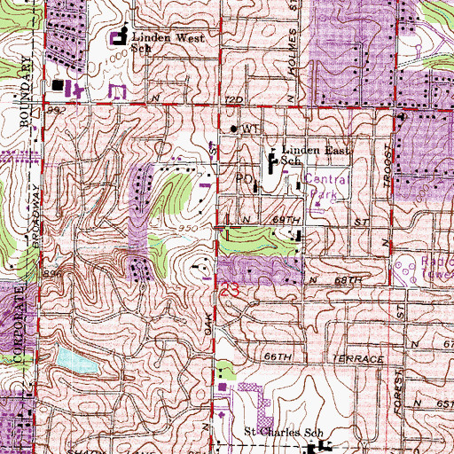 Topographic Map of Linden Baptist Church, MO