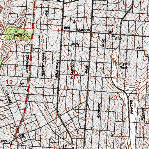 Topographic Map of Metropolitan Community Church of Greater Kansas City, MO