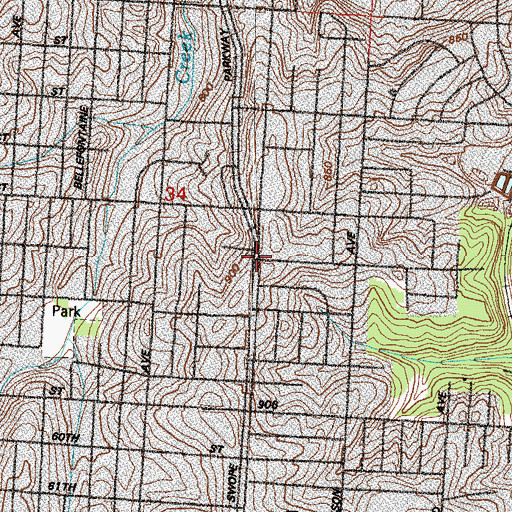 Topographic Map of Parkway Baptist Church, MO