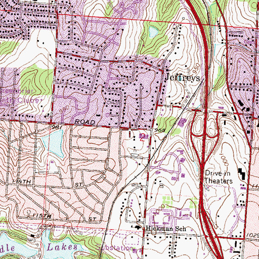 Topographic Map of Red Bridge Baptist Church, MO