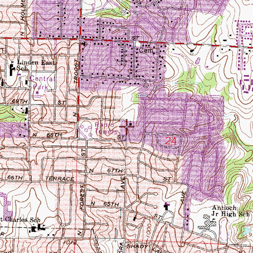 Topographic Map of Gladstone Church of God, MO