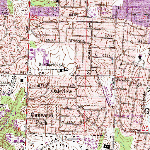 Topographic Map of Saint Charles Church, MO