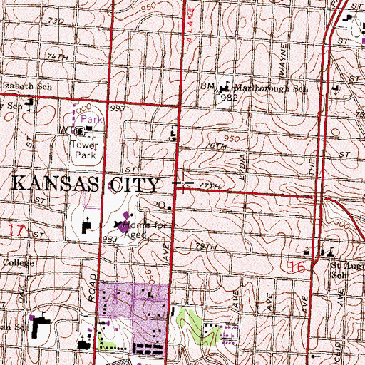 Topographic Map of Sunrise Christian Assembly, MO
