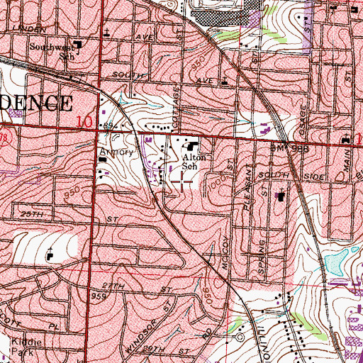 Topographic Map of Santa Fe Trail Elementary School, MO