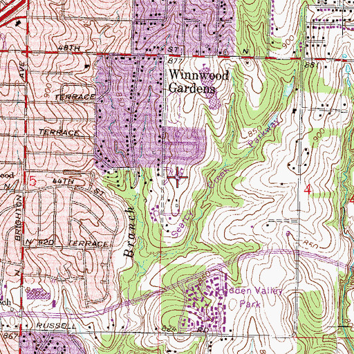 Topographic Map of Topping Elementary School, MO
