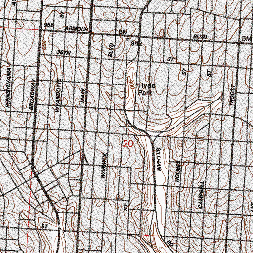 Topographic Map of Westport Middle School (historical), MO