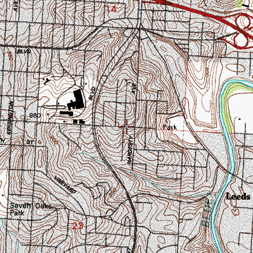 Topographic Map of Thirty-Fifth Street Baptist Church, MO