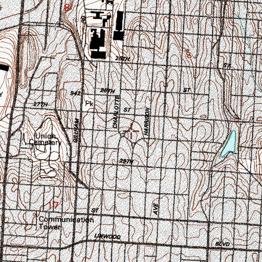 Topographic Map of United Missionary Baptist Church, MO