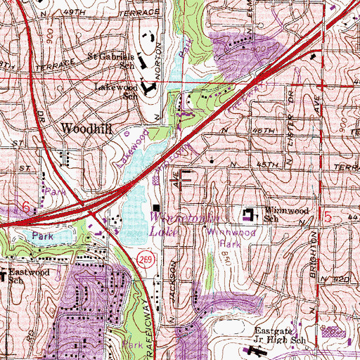Topographic Map of Winnwood Baptist Church, MO