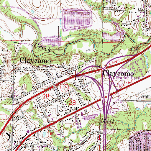 Topographic Map of Interchange 12A, MO