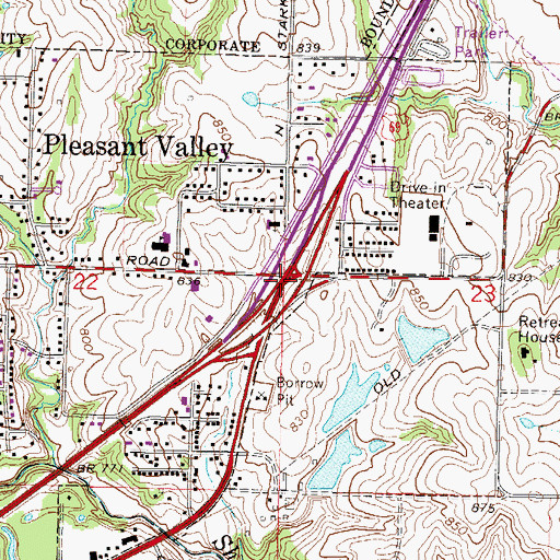 Topographic Map of Interchange 14, MO