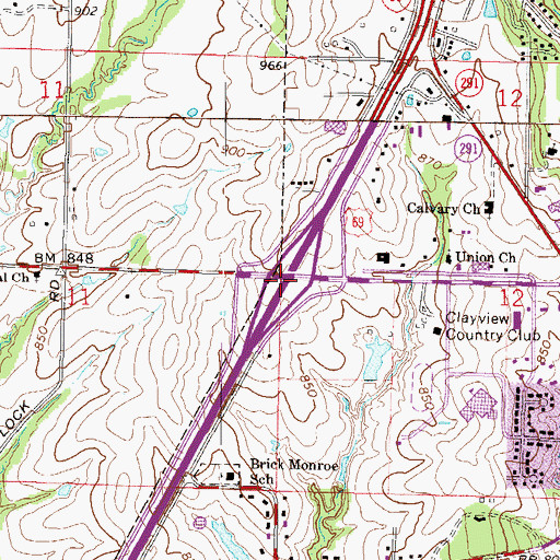 Topographic Map of Interchange 16, MO