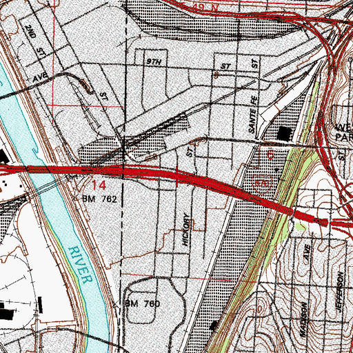 Topographic Map of Interchange 1A and 1B, MO