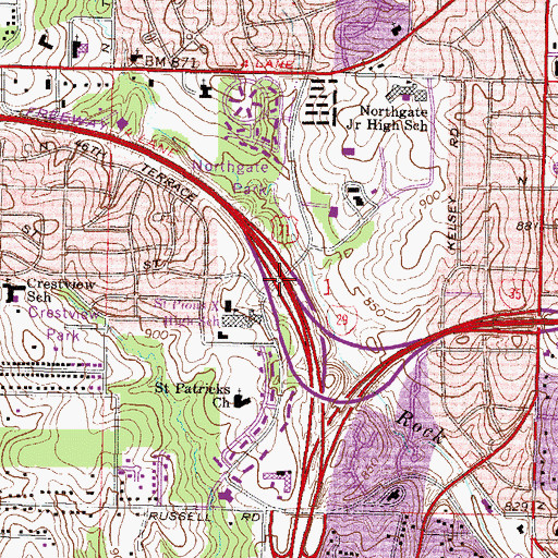 Topographic Map of Interchange 1A and 1B, MO