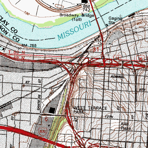 Topographic Map of Interchange 1A and 1B and 1C, MO
