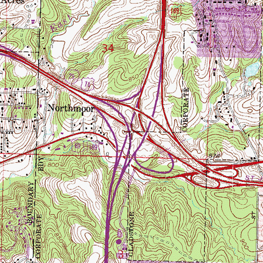 Topographic Map of Interchange 2A and 2B, MO