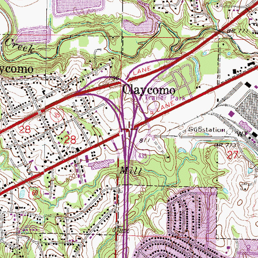 Topographic Map of Interchange 52A, MO