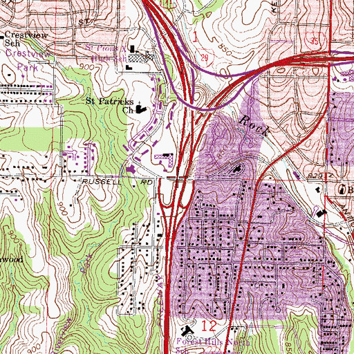 Topographic Map of Interchange 8A, MO