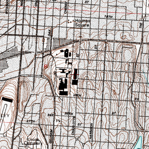Topographic Map of Truman Medical Center - Hospital Hill, MO