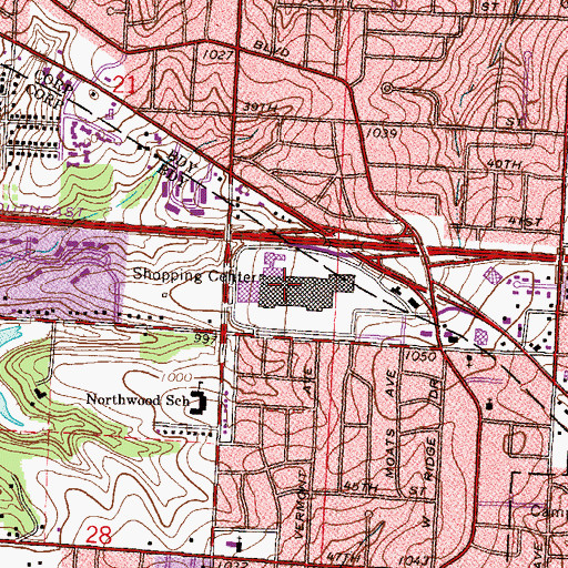 Topographic Map of Blue Ridge Mall Shopping Center, MO