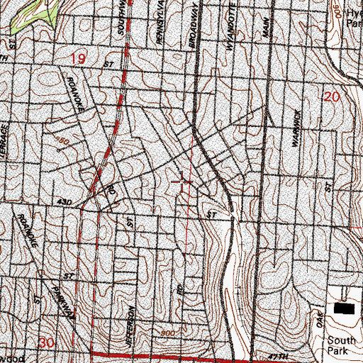 Topographic Map of Mill Street Station, MO
