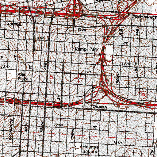 Topographic Map of Civic Center Post Office, MO