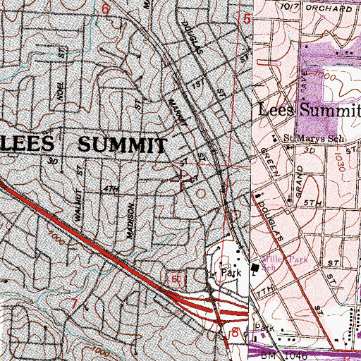 Topographic Map of Lee's Summit Post Office, MO