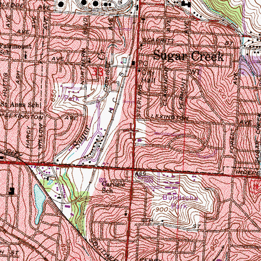 Topographic Map of Sugar Creek Post Office, MO