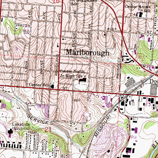 Topographic Map of Center Elementary School, MO