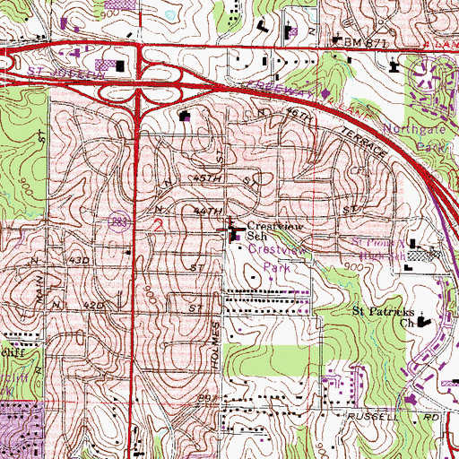 Topographic Map of Crestview Elementary School, MO