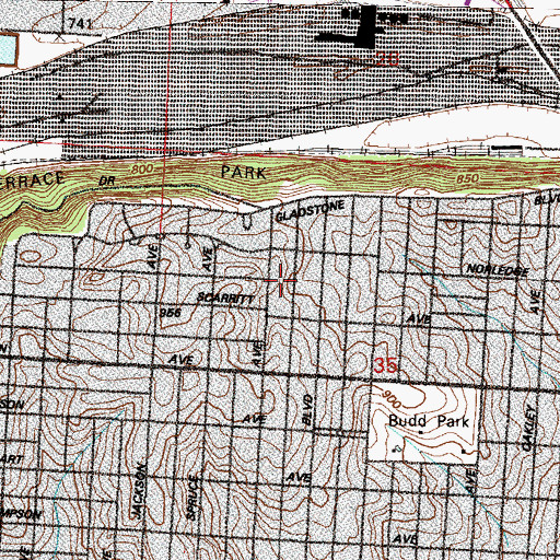 Topographic Map of Gladstone Elementary School, MO