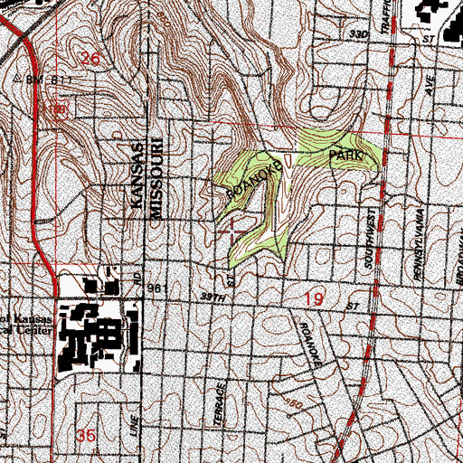Topographic Map of Gordon Parks Elementary School, MO