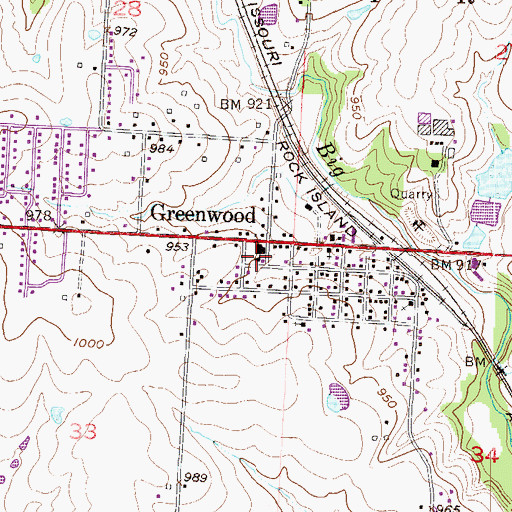 Topographic Map of Greenwood Elementary School, MO