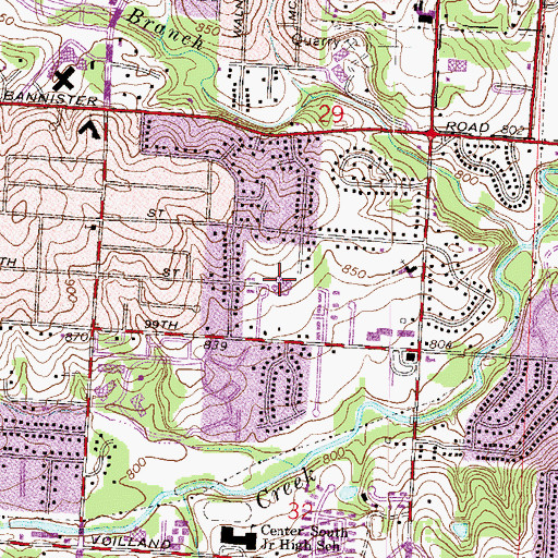 Topographic Map of Indian Creek Elementary School, MO