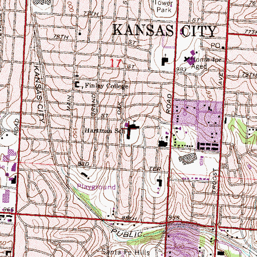 Topographic Map of John T Hartman Elementary School, MO
