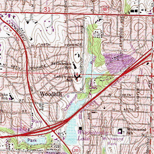 Topographic Map of Lakewood Elementary School, MO