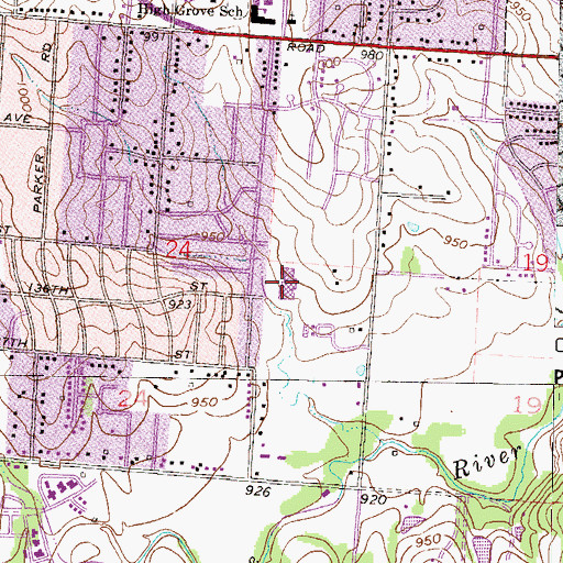 Topographic Map of Meadowmere Elementary School, MO